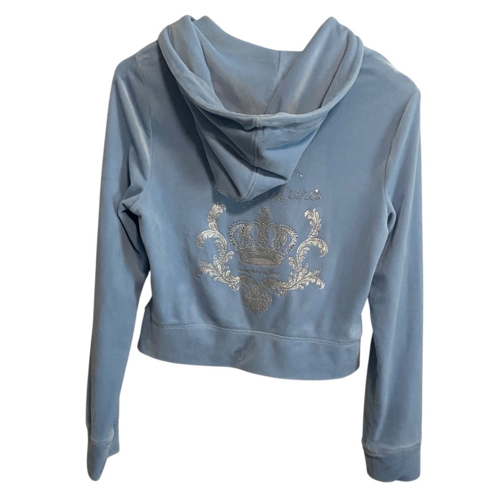 Juicy Couture Frosty Powder Baby Blue Bling Crown Track Zip Jacket Size Medium